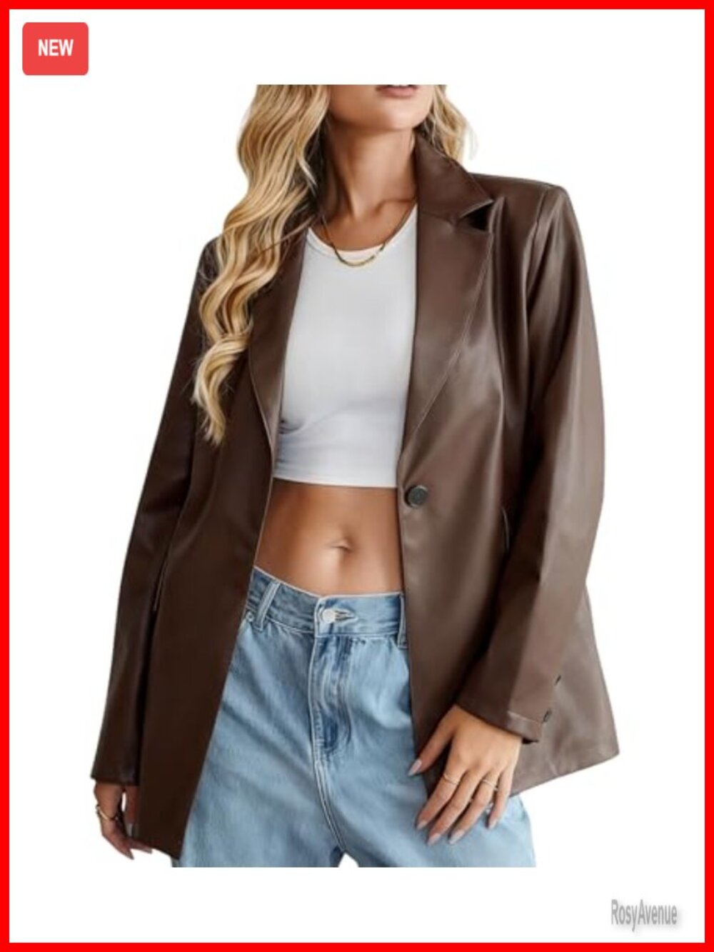 Faux Leather Blazer Jacket Moto Biker Coat Long Sleeve Button Smart Casual